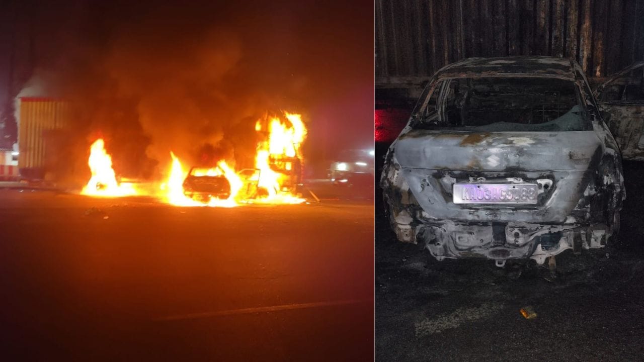 ಹೊಸಕೋಟೆ-ಕೋಲಾರ ಹೆದ್ದಾರಿಯಲ್ಲಿ ಟ್ರಕ್ಗೆ ಗುದ್ದಿ ಹೊತ್ತಿ ಉರಿದ ಕಾರು: ಚಾಲಕ ಬದುಕಿದ್ದೇ ಪವಾಡ!