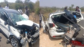 ಬೈಕ್‌ಗೆ ಕಾರು ಡಿಕ್ಕಿ ಹೊಡೆದು ಬಳಿಕ ಡಿವೈಡರ್‌ಗೆ ಗುದ್ದಿ ಪಲ್ಟಿ