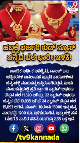 ಚಿನ್ನದ ಬೆಲೆಯಲ್ಲಿ ಭರ್ಜರಿ ಇಳಿಕೆ