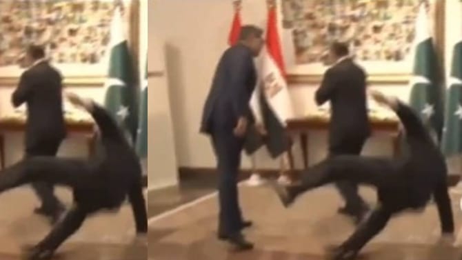 ವಿದೇಶಿ ಅತಿಥಿಗಳ ಮುಂದೆ ಎಡವಿ ಬಿದ್ದ ಪಾಕಿಸ್ತಾನ ಉಪ ಪ್ರಧಾನಿ ಇಶಾಕ್ ದಾರ್