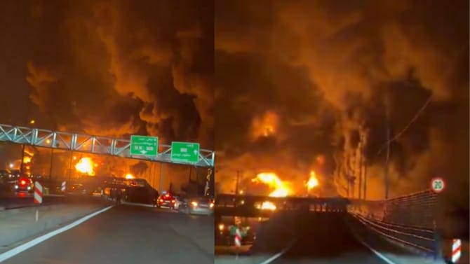 ತೈಲ ಡಿಪೋಗಳು ಸ್ಫೋಟ, ಅಪ್ಪಳಿಸಿದ ಬೆಂಕಿ ಅಲೆಗಳು