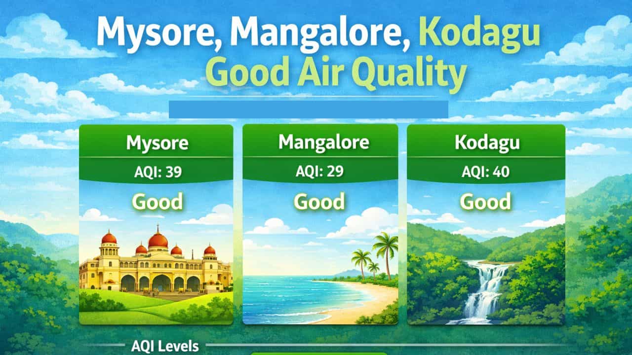 ಕರ್ನಾಟಕ ವಾಯು ಗುಣಮಟ್ಟ: ಮಲೆನಾಡಿನಲ್ಲಿ ಶುದ್ಧ ಗಾಳಿ! ನಿಮ್ಮ ನಗರದ AQI ಎಷ್ಟಿದೆ? ಕರ್ನಾಟಕ ವಾಯು ಗುಣಮಟ್ಟ: ಮಲೆನಾಡಿನಲ್ಲಿ ಶುದ್ಧ ಗಾಳಿ! ನಿಮ್ಮ ನಗರದ AQI ಎಷ್ಟಿದೆ?