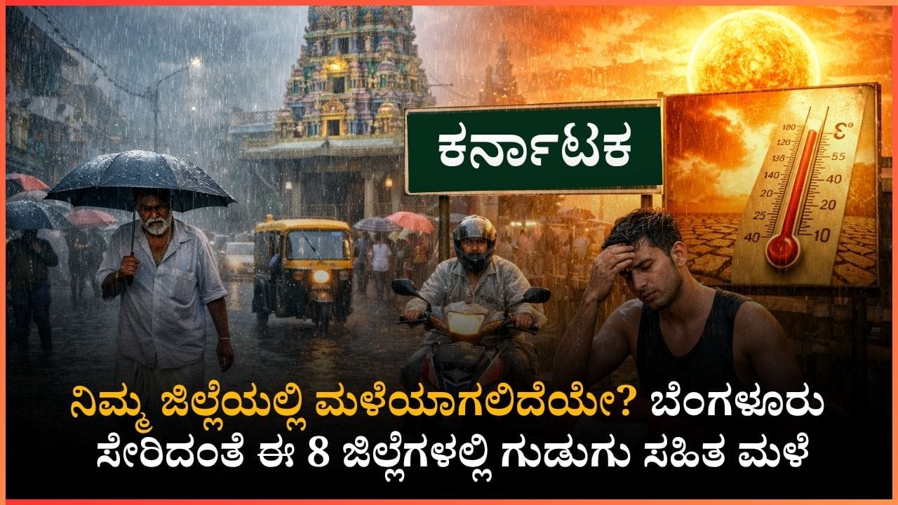 ಬಿಸಿಲಿನ ಮಧ್ಯೆಯೇ ಗುಡುಗು ಸಹಿತ ಮಳೆ: ಮುಂದಿನ 7 ದಿನ ರಾಜ್ಯದ ಯಾವ ಜಿಲ್ಲೆಗಳಲ್ಲಿ ಮಳೆಯಾಗಲಿದೆ?