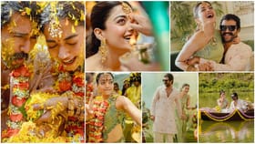 ರಶ್ಮಿಕಾ ಮಂದಣ್ಣ, ವಿಜಯ್ ದೇವರಕೊಂಡ ಹಳದಿ ಶಾಸ್ತ್ರದ ಕಲರ್​ಫುಲ್ ಫೋಟೋಗಳು