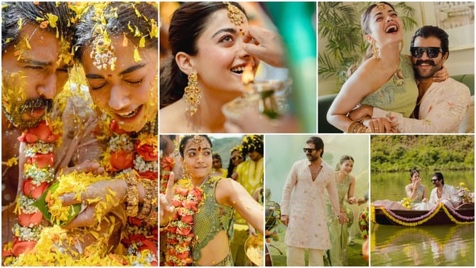 ರಶ್ಮಿಕಾ ಮಂದಣ್ಣ, ವಿಜಯ್ ದೇವರಕೊಂಡ ಹಳದಿ ಶಾಸ್ತ್ರದ ಕಲರ್​ಫುಲ್ ಫೋಟೋಗಳು