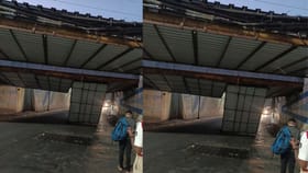 ಶೇಷಾದ್ರಿಪುರಂ ರೈಲ್ವೆ ಅಂಡರ್‌ಪಾಸ್‌ನಲ್ಲಿ ಕಳಚಿ ಬಿದ್ದ ಬೃಹತ್ ತಗಡಿನ ಶೀಟ್