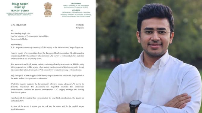 ಬೆಂಗಳೂರಿನಲ್ಲಿ ಎಲ್​ಪಿಜಿ ಸಿಲಿಂಡರ್ ಕೊರತೆ: ತೇಜಸ್ವಿ ಸೂರ್ಯ ಮಧ್ಯ ಪ್ರವೇಶ