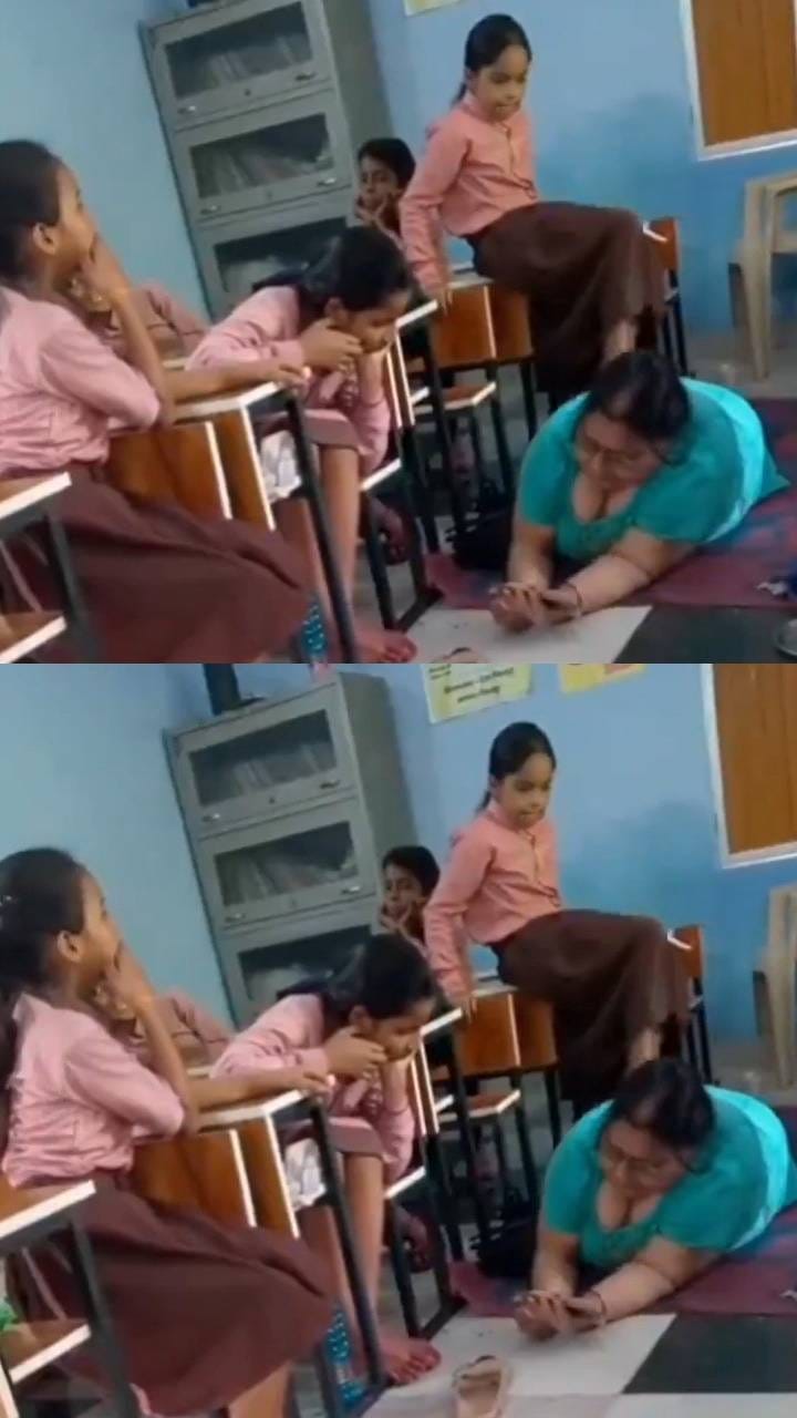 ತರಗತಿಯಲ್ಲಿ ಮಸಾಜ್ ಮಾಡಿಸಿಕೊಳ್ಳುತ್ತಿರುವ ಶಿಕ್ಷಕಿಯನ್ನೊಮ್ಮೆ ನೋಡಿ