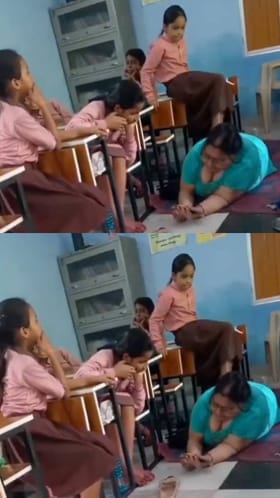 ತರಗತಿಯಲ್ಲಿ ಮಸಾಜ್ ಮಾಡಿಸಿಕೊಳ್ಳುತ್ತಿರುವ ಈ ಶಿಕ್ಷಕಿಯನ್ನೊಮ್ಮೆ ನೋಡಿ