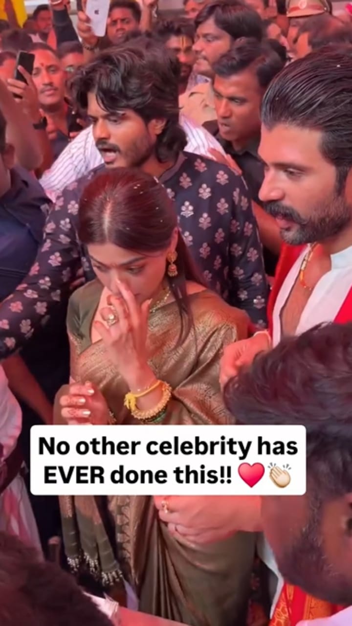 ಅಭಿಮಾನಿಗಳಿಗೆ ಸಿಹಿ ವಿತರಿಸಿದ ನೂತನ ವಧು-ವರ ರಶ್ಮಿಕಾ-ವಿಜಯ್