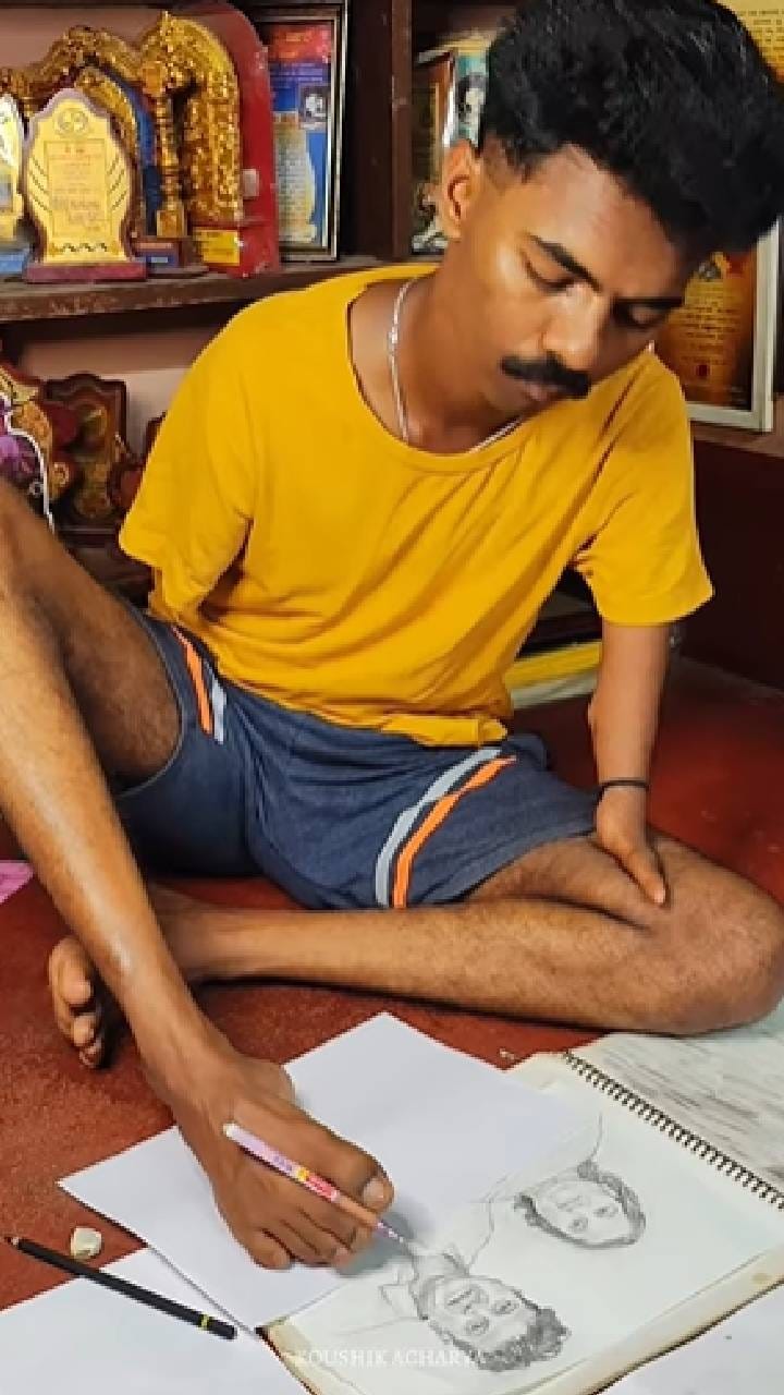 ವಿಕಲಚೇತನ ಯುವಕನ ಚಿತ್ರಕಲೆ ಮೆಚ್ಚಿದ ಶಿವರಾಜ್ ಕುಮಾರ್