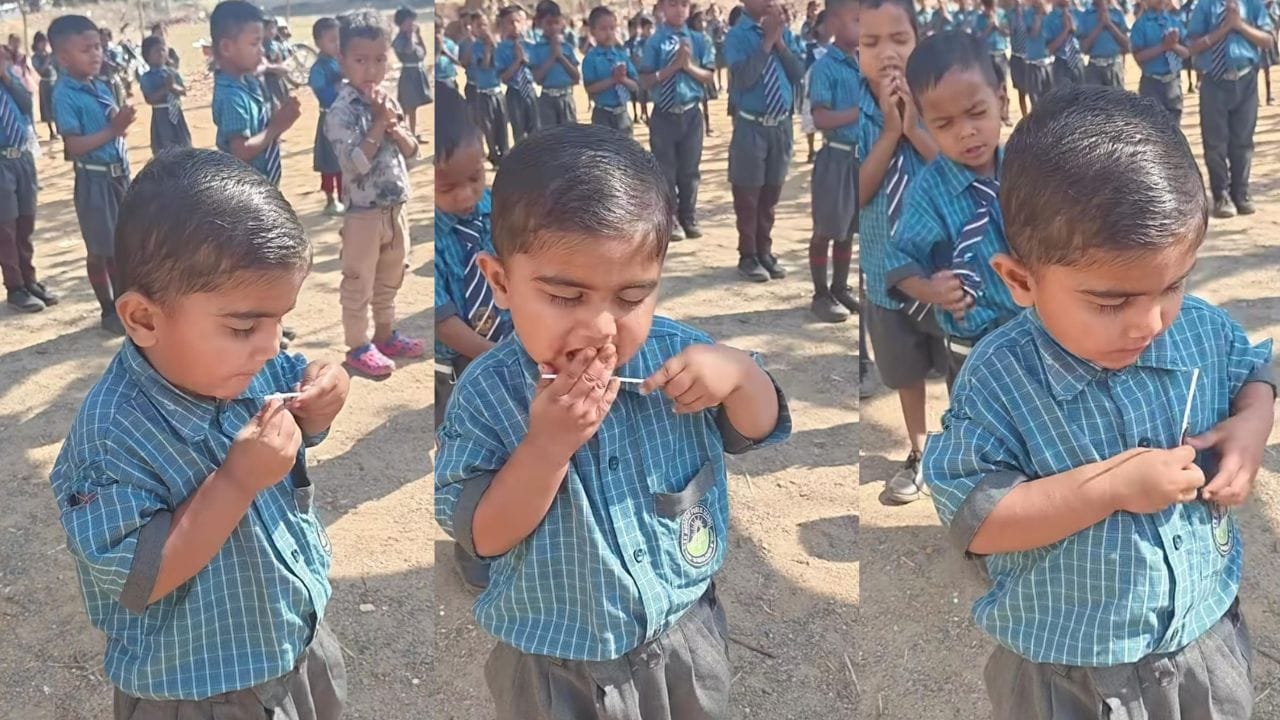 ವಿಡಿಯೋ: ಸ್ಕೂಲ್ ಅಸೆಂಬ್ಲಿಯಲ್ಲಿ ಕಣ್ಣು ಮುಚ್ಚಿಕೊಂಡೇ ಲಾಲಿ ಪಾಪ ಸವಿಯುತ್ತಾ ನಿಂತ ಪುಟಾಣಿ