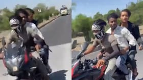 ಕೈಯಲ್ಲಿ ಗನ್ ಹಿಡಿದು ಬೆದರಿಸುತ್ತಾ ಬೈಕ್​​ನಲ್ಲಿ ಮೂವರ ಸವಾರಿ