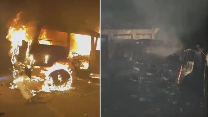 ಕಾರು ಹಾಗೂ ಡಂಪರ್ ಟ್ರಕ್ ನಡುವೆ ಡಿಕ್ಕಿ, ಹೊತ್ತಿಕೊಂಡ ಬೆಂಕಿ