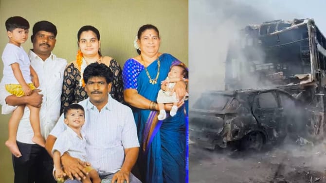 ಕಾರು-ಖಾಸಗಿ ಬಸ್​ ಡಿಕ್ಕಿಯಾಗಿ ಇಡೀ ಕುಟುಂಬ ಸಜೀವ ದಹನ: 9 ಜನ ಸಾವು