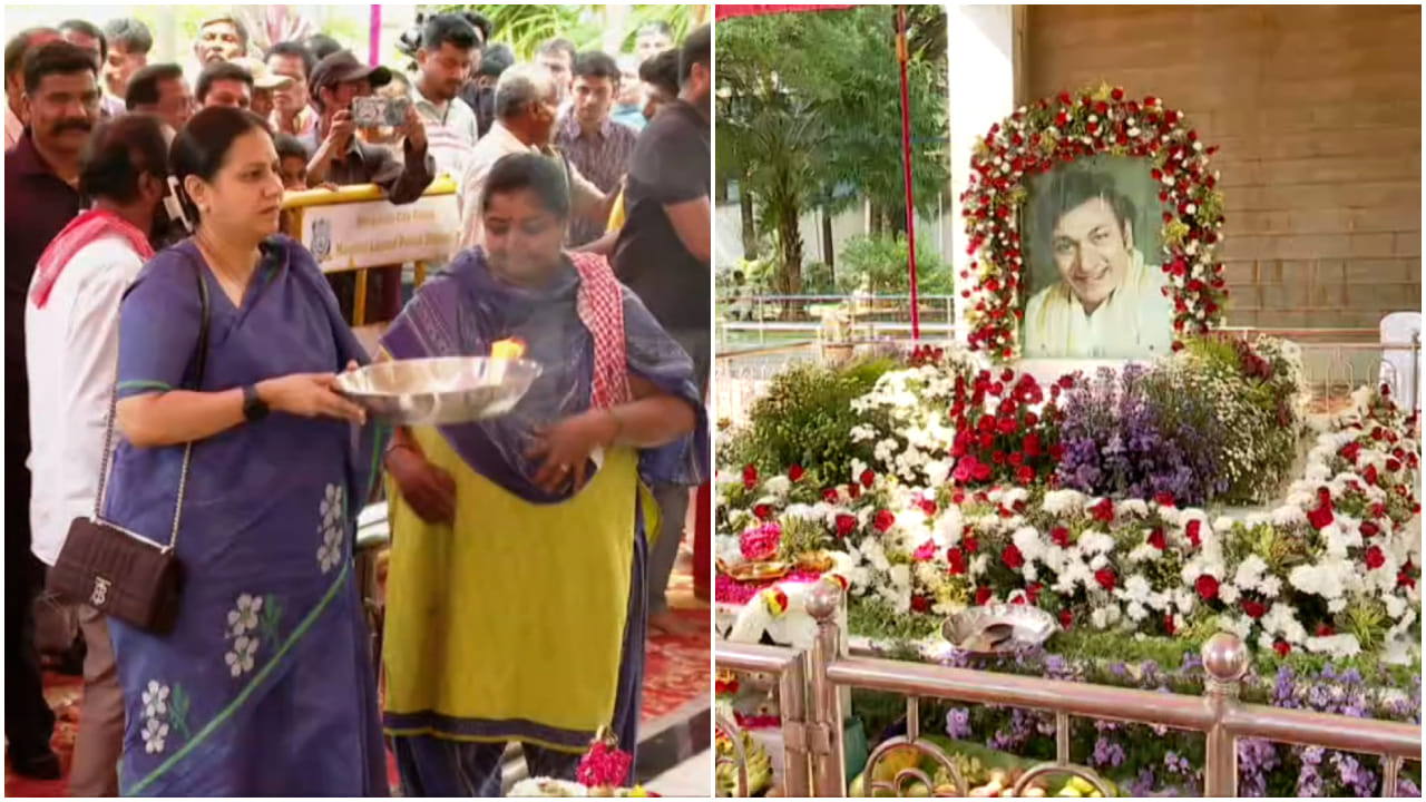 ಡಾ. ರಾಜ್​ಕುಮಾರ್ ಹುಟ್ಟುಹಬ್ಬ: ಅಣ್ಣಾವ್ರ ಸಮಾಧಿಗೆ ಪೂಜೆ ಸಲ್ಲಿಸಿದ ಅಶ್ವಿನಿ ಪುನೀತ್