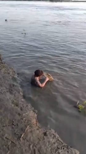 ಮೊಸಳೆಯ ಹಲ್ಲುಜ್ಜಿದ ಬಾಲಕ