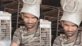 ಹಾಲಿನ ಕ್ಯಾನ್ ತಲೆಗೆ ಹಾಕಿಕೊಂಡು ಸಂಕಷ್ಟಕ್ಕೆ ಸಿಲುಕಿದ ವ್ಯಕ್ತಿ