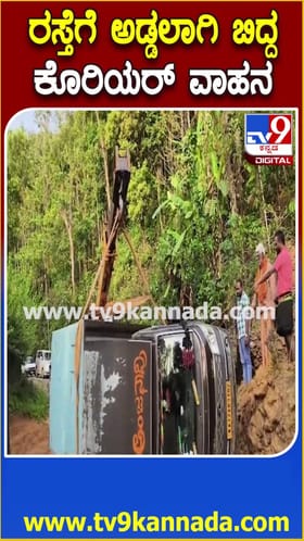 ಚಿಕ್ಕಮಗಳೂರು: ರಸ್ತೆಗೆ ಅಡ್ಡಲಾಗಿ ಪಲ್ಟಿಯಾದ ಕ್ಯಾಂಟರ್