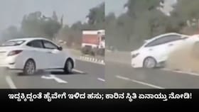 ಇದ್ದಕ್ಕಿದ್ದಂತೆ ಹೈವೇಗೆ ಹಾರಿದ ಹಸು; ಕಾರಿನ ಸ್ಥಿತಿ ಏನಾಯ್ತು ನೋಡಿ!