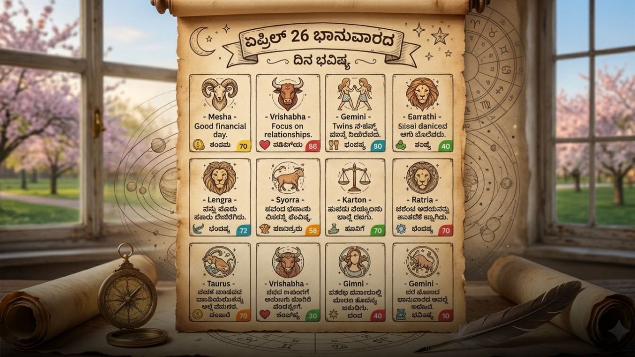 Horoscope Today 26 April : ಇಂದು ಈ ರಾಶಿಯವರಿಗೆ ಪರೋಕ್ಷವಾಗಿ ಅನೇಕ ರೀತಿಯಲ್ಲಿ ಲಾಭವಾಗಲಿದ್ದು, ಹೇಳಿಕೊಳ್ಳಲಾರರು