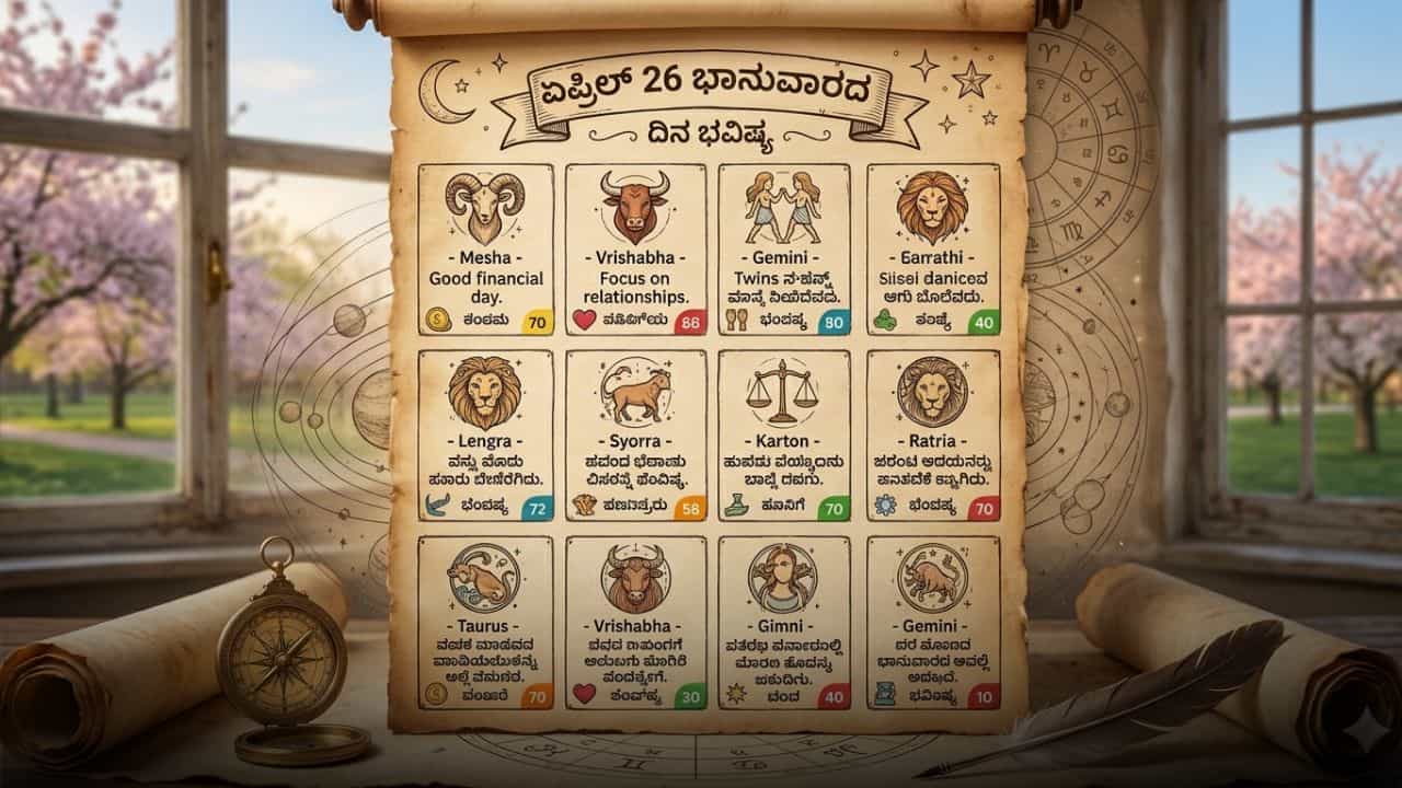 Horoscope Today 26 April : ಇಂದು ಈ ರಾಶಿಯವರಿಗೆ ಪರೋಕ್ಷವಾಗಿ ಅನೇಕ ರೀತಿಯಲ್ಲಿ ಲಾಭವಾಗಲಿದ್ದು, ಹೇಳಿಕೊಳ್ಳಲಾರರು