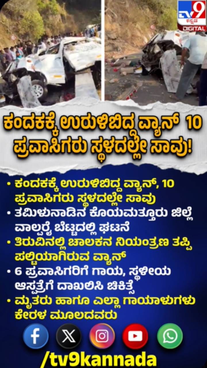 ಕಂದಕಕ್ಕೆ ಉರುಳಿಬಿದ್ದ ವ್ಯಾನ್‌: 10 ಪ್ರವಾಸಿಗರು ಸ್ಥಳದಲ್ಲೇ ಸಾವು