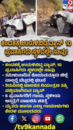 ಕಂದಕಕ್ಕೆ ಉರುಳಿಬಿದ್ದ ವ್ಯಾನ್‌: 10 ಪ್ರವಾಸಿಗರು ಸ್ಥಳದಲ್ಲೇ ಸಾವು