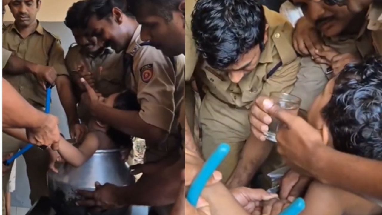 ಆಟವಾಡುತ್ತಾ ಪಾತ್ರೆಯೊಳಗೆ ಸಿಲುಕಿದ್ದ ಮಗುವನ್ನು ಸಾಕ್ಷಾತ್ ದೇವರಂತೆ ಬಂದು ರಕ್ಷಿಸಿದ ಪೊಲೀಸರು!