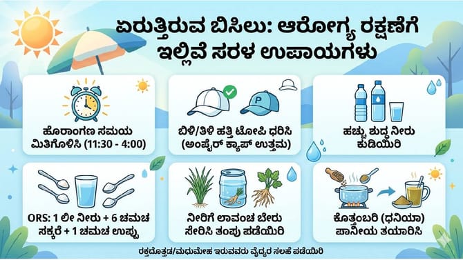 ಹೆಚ್ಚುತ್ತಿರುವ ಬಿಸಿಲ ಬೇಗೆ; ಆರೋಗ್ಯ ರಕ್ಷಣೆಗೆ ಇಲ್ಲಿವೆ ಸರಳ ಉಪಾಯಗಳು