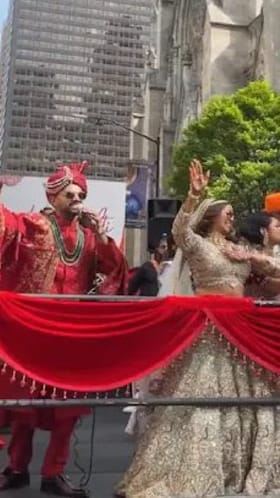 ನ್ಯೂಯಾರ್ಕ್​ನಲ್ಲಿ ಭಾರತದ ದಂಪತಿಯ ಮದುವೆ ಮೆರವಣಿಗೆ ಹೀಗಿತ್ತು!