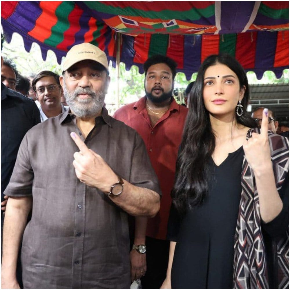 ಕಮಲ್ ಹಾಸನ್ ಅವರು ಮಗಳು ಶ್ರುತಿ ಹಾಸನ್ ಜೊತೆ ಬಂದು ವೋಟ್ ಹಾಕಿದ್ದಾರೆ. ಇಬ್ಬರೂ ವೋಟ್ ಹಾಕಿದ ಬಳಿಕ ಪೋಸ್ ಕೊಟ್ಟರು. 