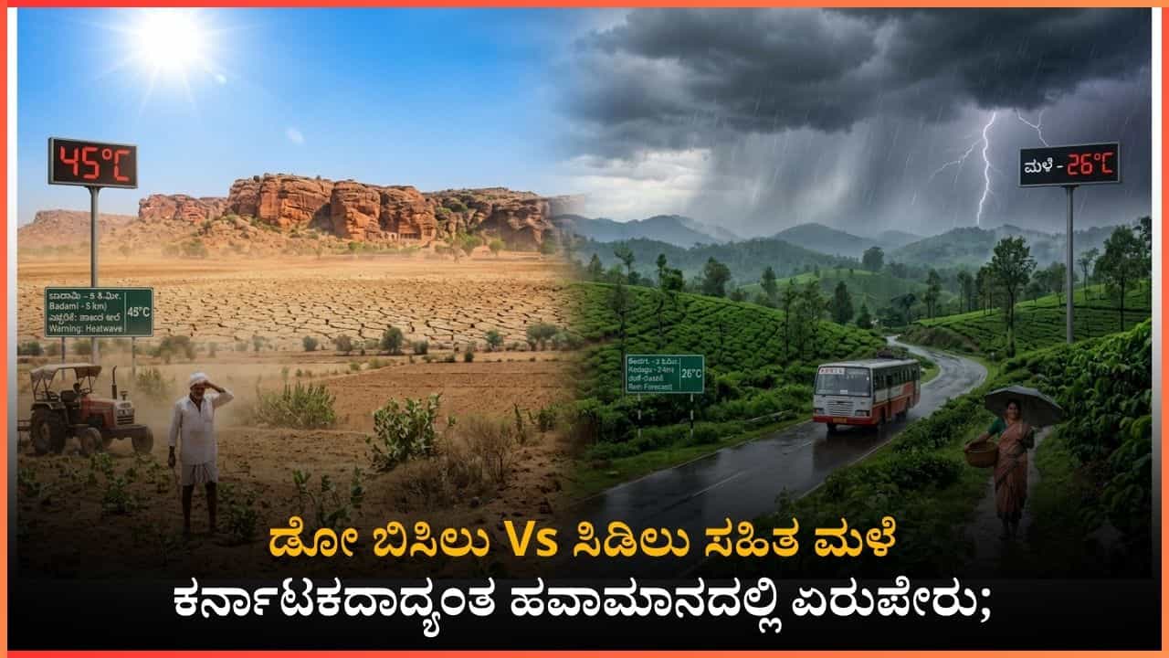 ಬಿಸಿಲ ಬೇಗೆಯ ನಡುವೆ ಮಳೆಯ ಮುನ್ಸೂಚನೆ: ರಾಜ್ಯದ 10 ಜಿಲ್ಲೆಗಳಲ್ಲಿ 'ಹೀಟ್ ವೇವ್' ಎಚ್ಚರಿಕೆ; ಎಲ್ಲೆಲ್ಲಿ ಮಳೆಯಾಗಲಿದೆ? ಬಿಸಿಲ ಬೇಗೆಯ ನಡುವೆ ಮಳೆಯ ಮುನ್ಸೂಚನೆ: ರಾಜ್ಯದ 10 ಜಿಲ್ಲೆಗಳಲ್ಲಿ 'ಹೀಟ್ ವೇವ್' ಎಚ್ಚರಿಕೆ; ಎಲ್ಲೆಲ್ಲಿ ಮಳೆಯಾಗಲಿದೆ?