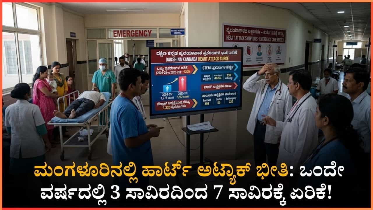 ದಕ್ಷಿಣ ಕನ್ನಡಕ್ಕೆ ಹಾರ್ಟ್ ಅಟ್ಯಾಕ್ ಶಾಕ್: ಒಂದೇ ವರ್ಷದಲ್ಲಿ ಶೇ.120ರಷ್ಟು ಭಾರಿ ಏರಿಕೆ! ದಕ್ಷಿಣ ಕನ್ನಡಕ್ಕೆ ಹಾರ್ಟ್ ಅಟ್ಯಾಕ್ ಶಾಕ್: ಒಂದೇ ವರ್ಷದಲ್ಲಿ ಶೇ.120ರಷ್ಟು ಭಾರಿ ಏರಿಕೆ!