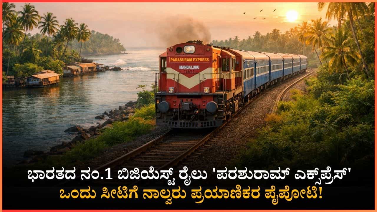 ಭಾರತದ ನಂ.1 ಬಿಜಿಯೆಸ್ಟ್ ರೈಲು 'ಪರಶುರಾಮ್ ಎಕ್ಸ್ಪ್ರೆಸ್'; ಮಂಗಳೂರು ಮಾರ್ಗದಲ್ಲೇ ಅತಿ ಹೆಚ್ಚು ದಟ್ಟಣೆ ಭಾರತದ ನಂ.1 ಬಿಜಿಯೆಸ್ಟ್ ರೈಲು 'ಪರಶುರಾಮ್ ಎಕ್ಸ್ಪ್ರೆಸ್'; ಮಂಗಳೂರು ಮಾರ್ಗದಲ್ಲೇ ಅತಿ ಹೆಚ್ಚು ದಟ್ಟಣೆ