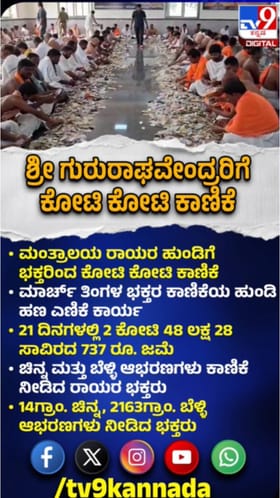 ಮಂತ್ರಾಲಯ ರಾಯರ ಹುಂಡಿಯಲ್ಲಿ ಕೋಟ್ಯಂತರ ಕಾಣಿಕೆ ಸಂಗ್ರಹ