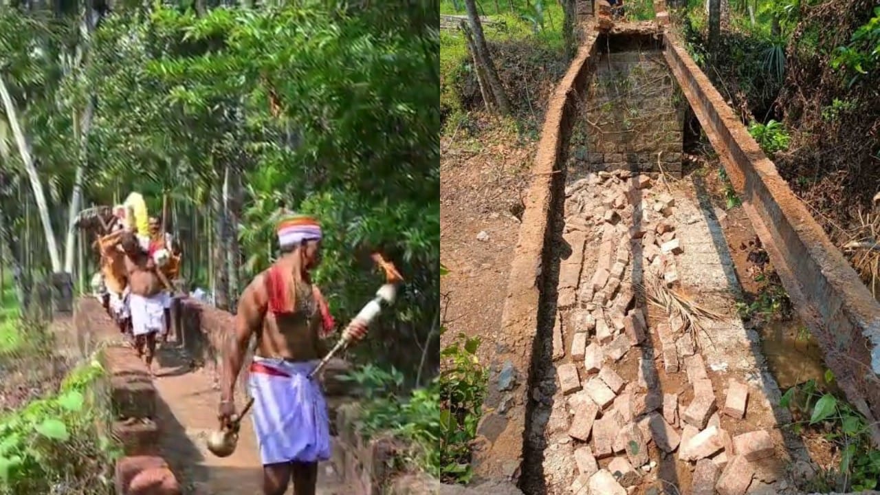 ದೈವದ ಭಂಡಾರ ಮೆರವಣಿಗೆ ವೇಳೆ ಕುಸಿದ ಕಿರು ಸೇತುವೆ: ಪಲ್ಲಕ್ಕಿ ಉರುಳಿಬಿದ್ದು ಅವಘಡ, ವಿಡಿಯೋ ವೈರಲ್