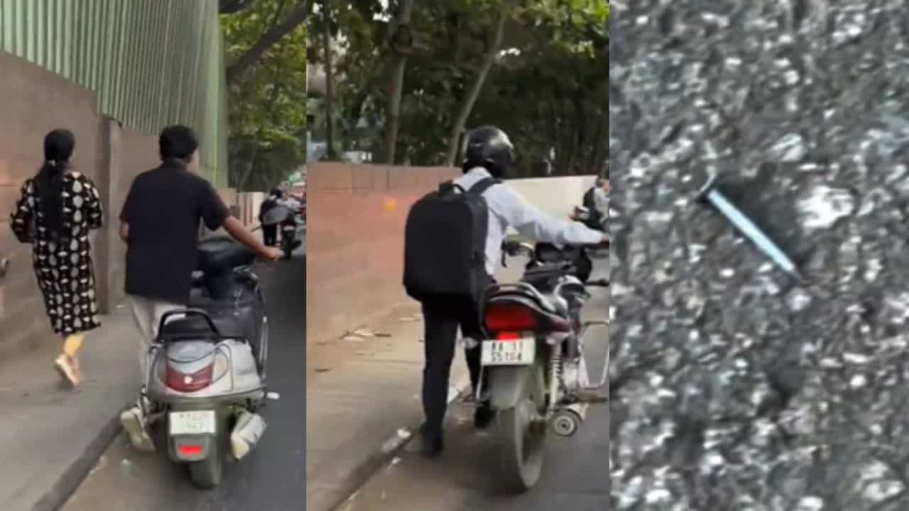 ಸವಾರರೇ ಎಚ್ಚರ! ಬೆಂಗಳೂರಲ್ಲಿ ಮತ್ತೆ ತಲೆ ಎತ್ತಿದ 'ಪಂಕ್ಚರ್ ಮಾಫಿಯಾ'; ಹೆಬ್ಬಾಳ ರಸ್ತೆಯಲ್ಲಿ ಮೊಳೆಗಳ ರಾಶಿ!