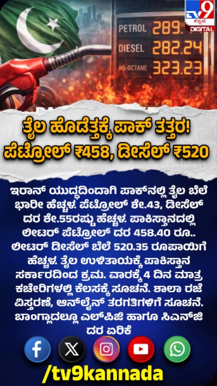 ಪಾಕಿಸ್ತಾನದಲ್ಲಿ ಲೀಟರ್​​ ಪೆಟ್ರೋಲ್​​ಗೆ 458.40 ರೂ.!