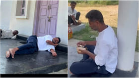 ನೆಲವೇ ಹಾಸಿಗೆ, ಕಟ್ಟೆಯೇ ತಲೆದಿಂಬು; ಪ್ರಭುದೇವ ಎಷ್ಟು ಸಿಂಪಲ್ ನೋಡಿ 