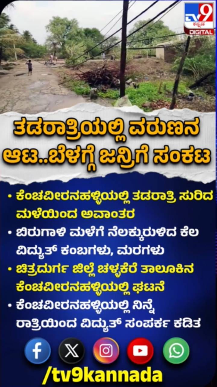 ತಡರಾತ್ರಿ ಸುರಿದ ಮಳೆಗೆ ಅವಾಂತರ: ನೆಲಕ್ಕುರುಳಿದ ಕಂಬ, ಮರ