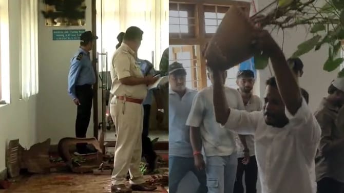 ರಣಾಂಗಣವಾದ ಕುವೆಂಪು ವಿವಿ ಆವರಣ: ಕುರ್ಚಿ, ಪಾಟ್​​ಗಳು ಧ್ವಂಸ