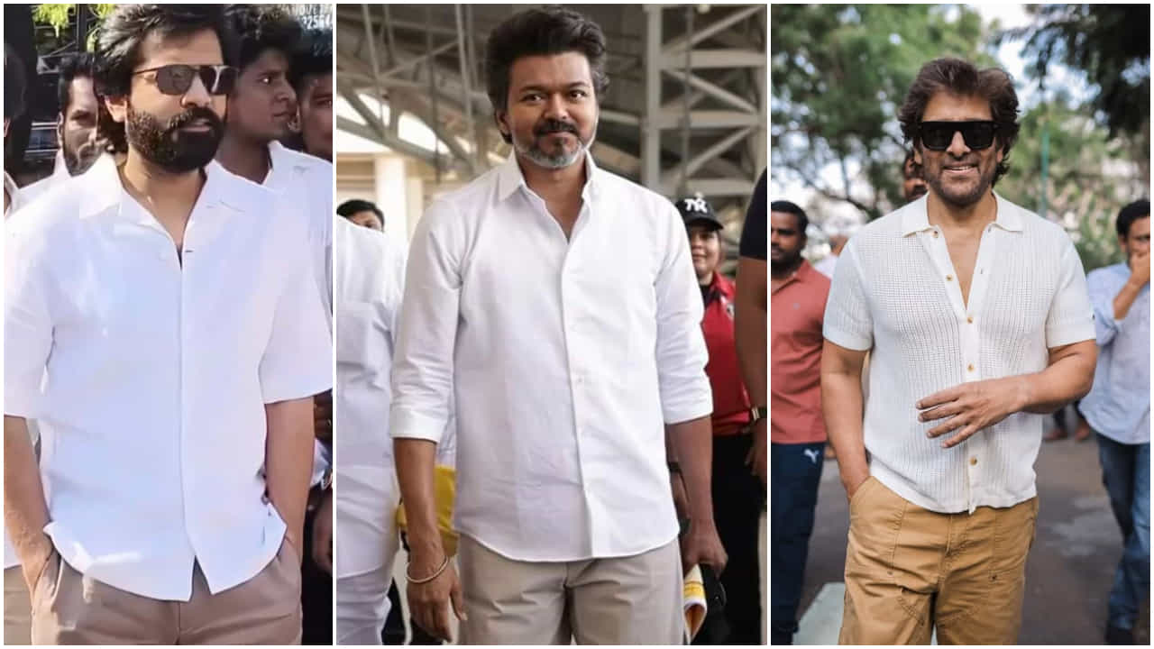 ಬಿಳಿ ಶರ್ಟ್, ಖಾಕಿ ಪ್ಯಾಂಟ್‌: ಡ್ರೆಸ್ ಕೋಡ್ ಪಾಲಿಸಿ ಮತ ಹಾಕಿ ವಿಜಯ್​ಗೆ ಬೆಂಬಲ ಸೂಚಿಸಿದ ಸೆಲೆಬ್ರಿಟಿಗಳು