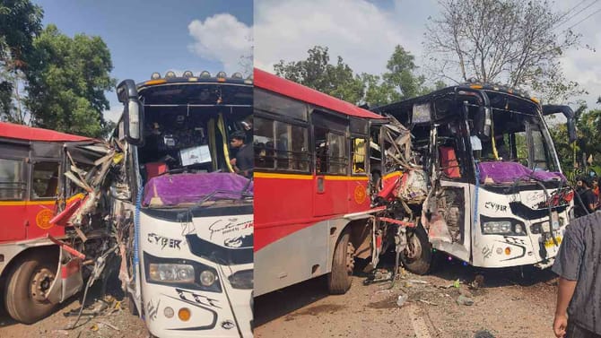 ಶಿರಸಿ ಬಳಿ ಎರಡು ಬಸ್​​ಗಳ ನಡುವೆ ಭೀಕರ ಅಪಘಾತ: ಪ್ರಯಾಣಿಕರ ಸ್ಥಿತಿ ಗಂಭೀರ