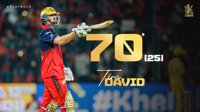 6,6,6,6,6,6,6,6..! ಚಿನ್ನಸ್ವಾಮಿಯಲ್ಲಿ ಸಿಕ್ಸರ್​ಗಳ ಮಳೆ ಸುರಿಸಿದ ಡೇವಿಡ್