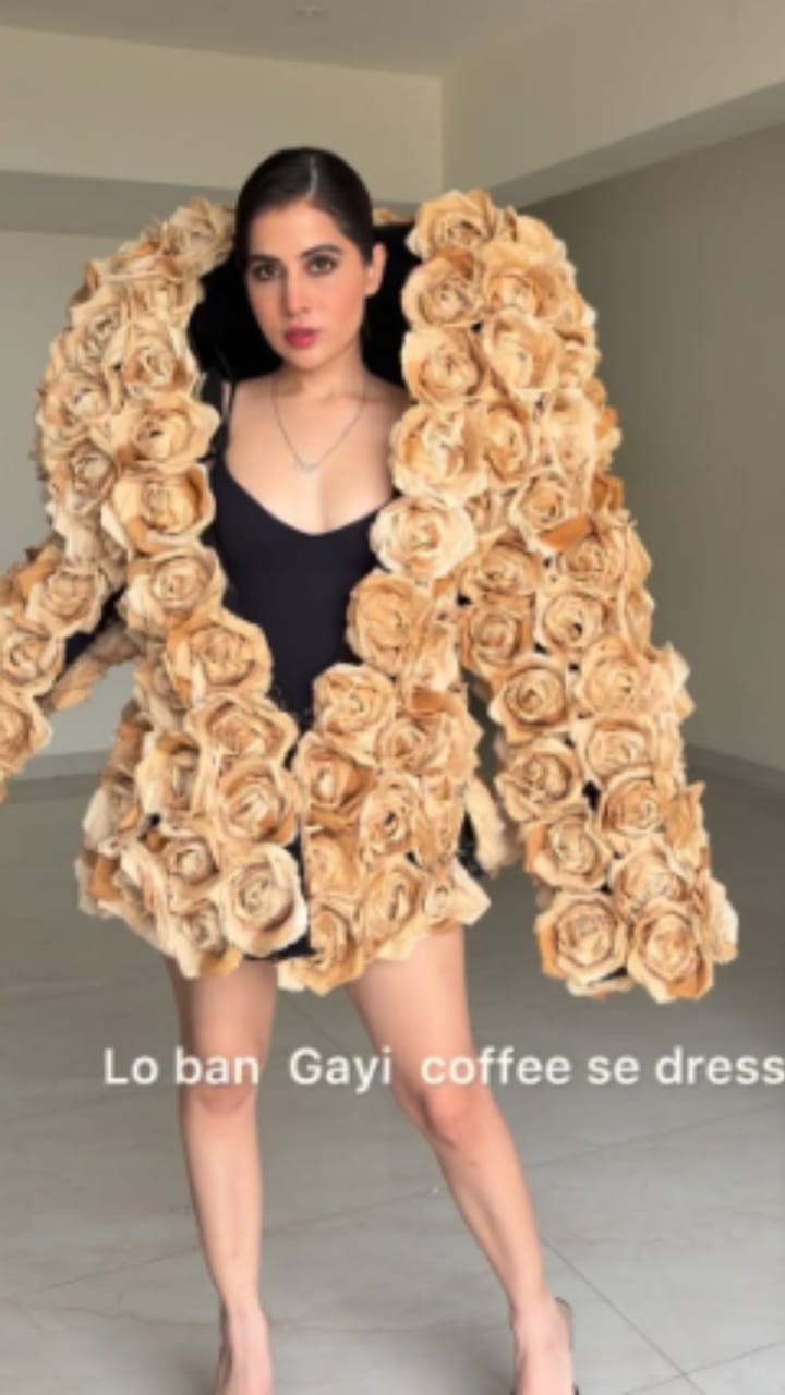 ಕಾಫಿ ಪುಡಿ ಬಳಸಿ ಡ್ರೆಸ್ ಮಾಡಿದ ಉರ್ಫಿ: ವಿಡಿಯೋ ನೋಡಿ