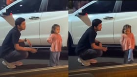 ನಡುರಸ್ತೆಯಲ್ಲೇ ತಂದೆಯ ಮೇಲೆ ಕೋಪಿಸಿಕೊಂಡ ಪುಟಾಣಿ, ಮುಂದೇನಾಯ್ತು ನೋಡಿ