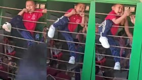 ಕ್ಲಾಸ್ ರೂಮ್ ಕಿಟಕಿ ಹತ್ತಿ ಹೊರಹೋಗಲು ಪ್ರಯತ್ನಿಸಿದ ಪುಟ್ಟ ಬಾಲಕ