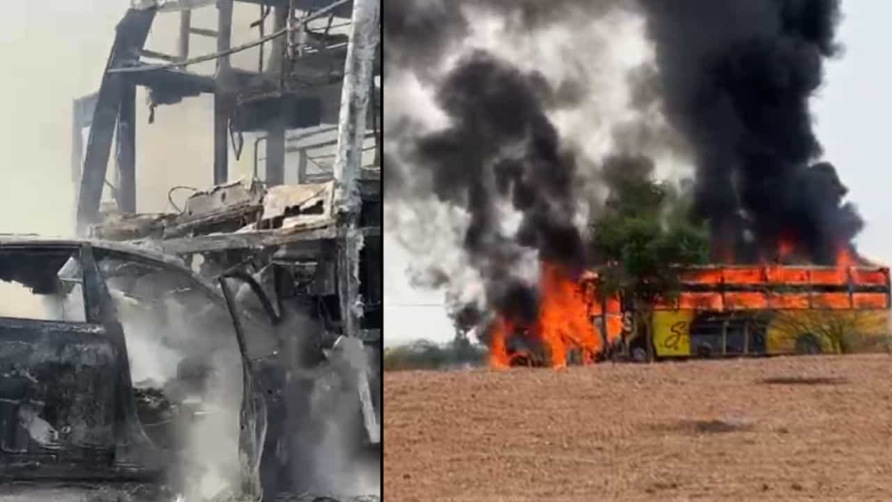 ಕಾರು, ಖಾಸಗಿ ಬಸ್ ಮುಖಾಮುಖಿ ಢಿಕ್ಕಿ: ಸ್ಥಳದಲ್ಲೇ ಪ್ರಾಣಬಿಟ್ಟ 6 ಮಂದಿ; ಧಗಧಗಿಸಿದ ವಾಹನಗಳು ಕಾರು, ಖಾಸಗಿ ಬಸ್ ಮುಖಾಮುಖಿ ಢಿಕ್ಕಿ: ಸ್ಥಳದಲ್ಲೇ ಪ್ರಾಣಬಿಟ್ಟ 6 ಮಂದಿ; ಧಗಧಗಿಸಿದ ವಾಹನಗಳು