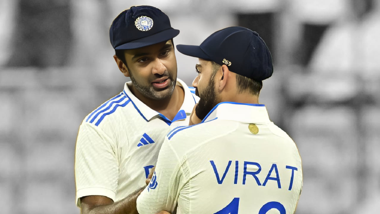 Ravichandran Ashwin and Virat Kohli discussing cricket on the field